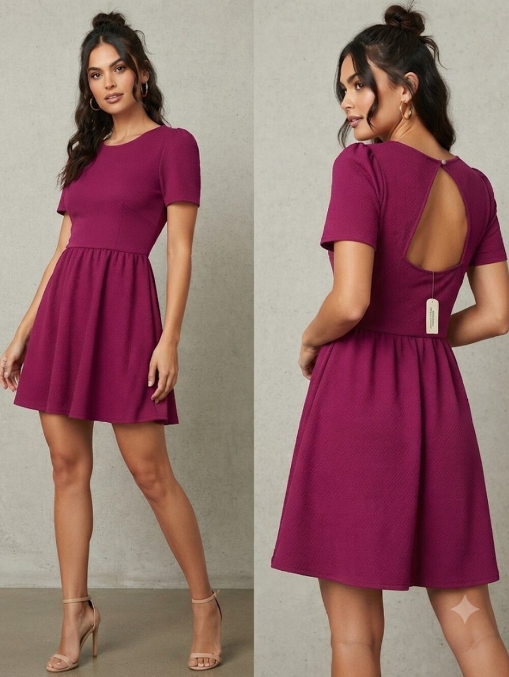 Magenta Short Sleeve Fit & Flare Dress